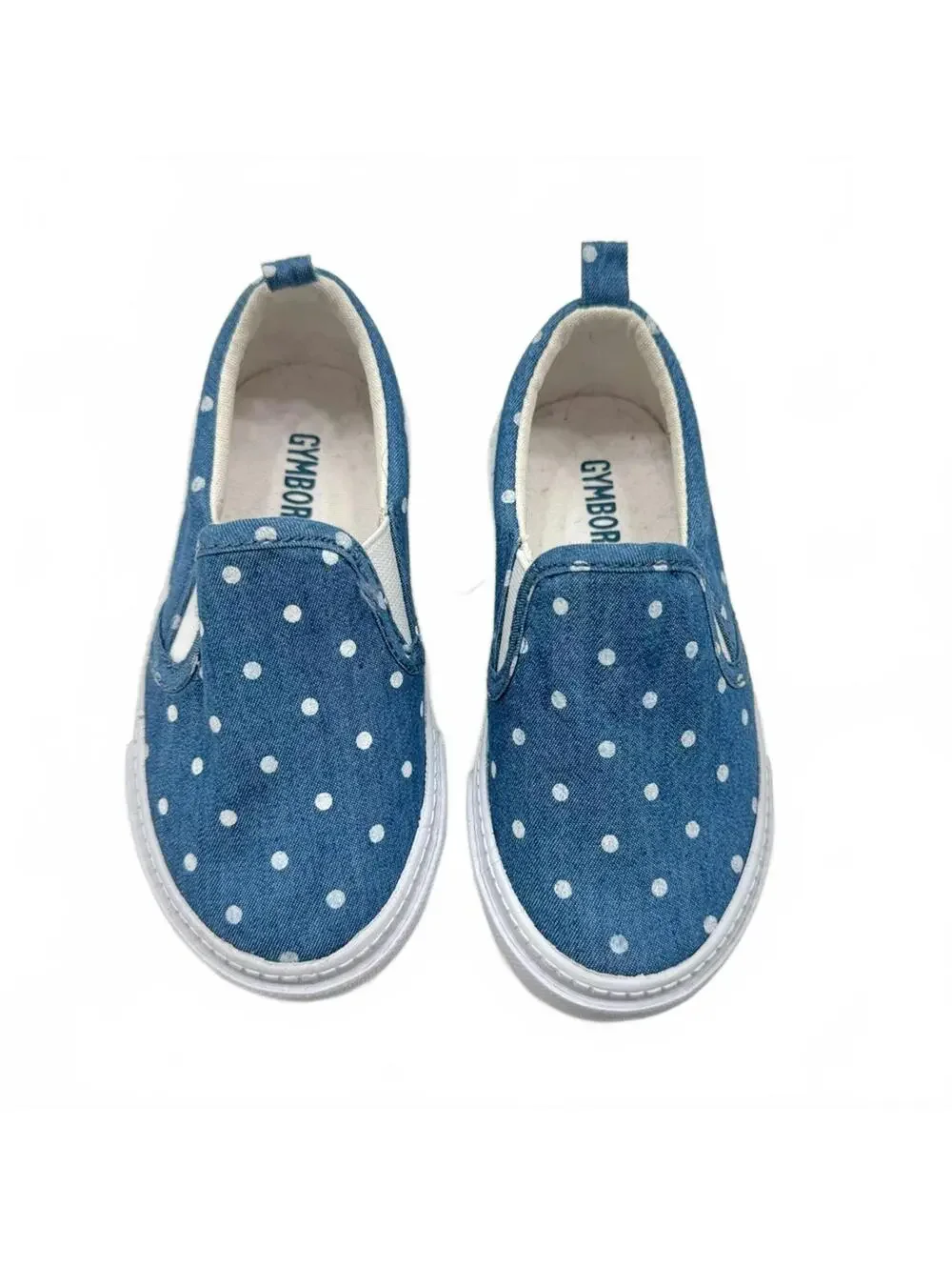 Gymboree Baby Girl's Walker Denim Blue & White Polka Dot Slip-On Shoes- Size 7 - Picture 2 of 7